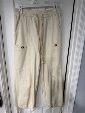 Women’s Boho Cream Drawstring Cargo Jogger Pants